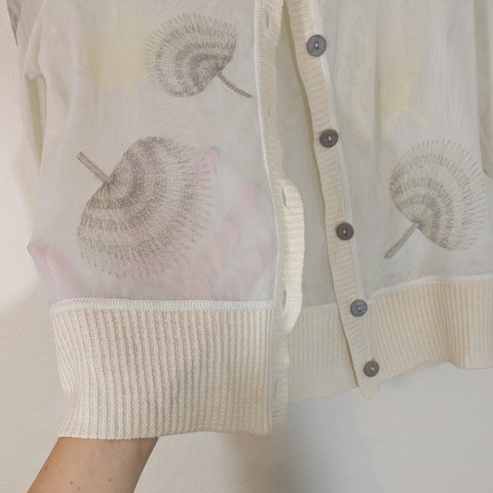 Nic + Zoe Mesh Sweater Cream Floral Embroidered Button Up Cardigan Small - Picture 5 of 13